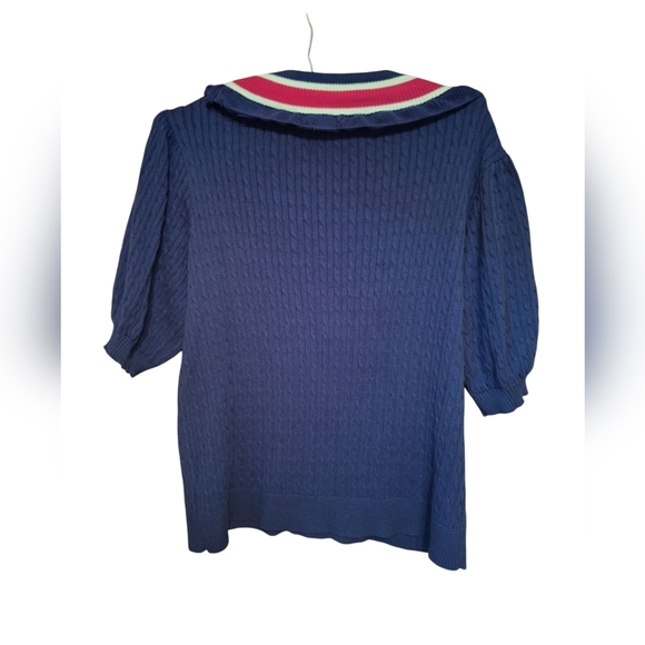 Voy Large Pullover RED WHITE Blue Patriotic Nautical SS Sweater Cable - Picture 3 of 7